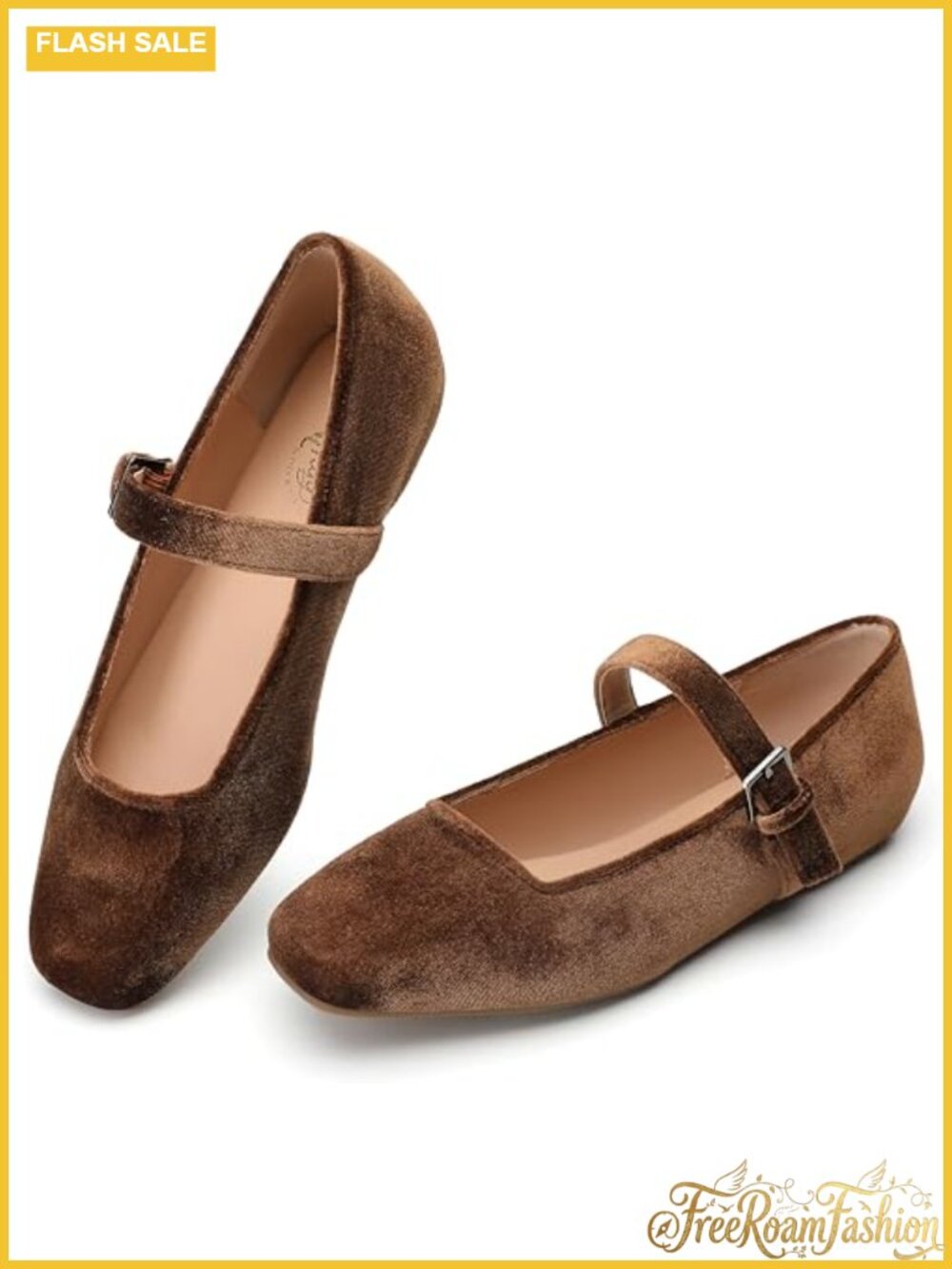 Velvet Mary Jane Ballet Flats Woven Comfort Memory Foam Buckle Strap